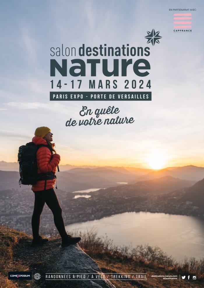 Affiche du salon "Destinations Nature" 2024 où sont notamment présentées des idées de sorties en Essonnes.