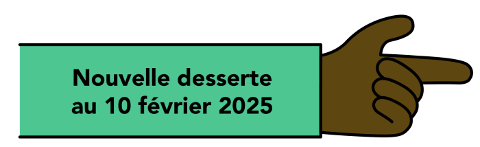 Illustration représentant une main pointant du doigt avec le texte "Nouvelle desserte au 10 février 2025" pour illustrer le thème de changement bus travaux sud de Paris.