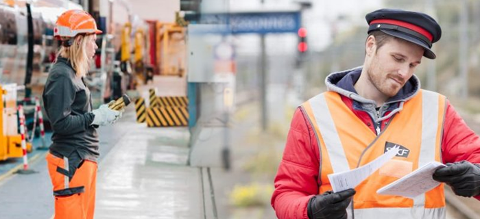 Photo d'une technicienne en atelier de maintenance et d'un agent de production Transilien SNCF Voyageurs pour illustrer le thème du recrutement Transilien.