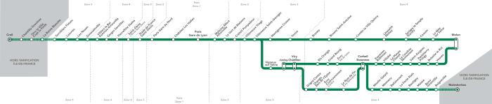 Pour vous aider à trouver le bon titre de transport à utiliser pour votre voyage sur le RER D : une carte des zones tarifaires & limites de la région Île-de-France sur le RER D.