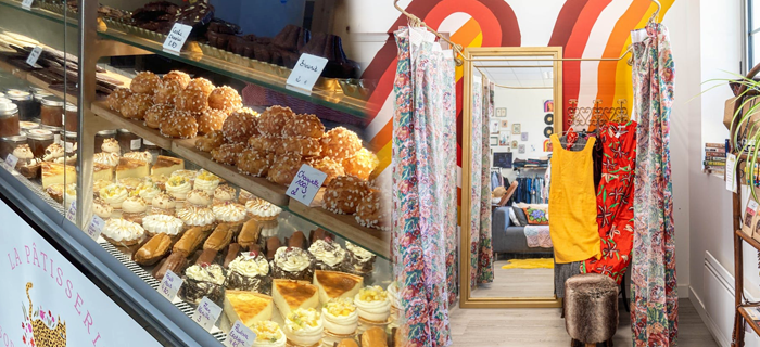 Pour illustrer 2 projets déployés (sur la Ligne R) grâce au programme Gares de Demain : une photo de la chocolaterie/pâtisserie ouverte en gare de Saint-Mammès et une photo de la friperie ouverte en gare de Bourron Marlotte – Grez.