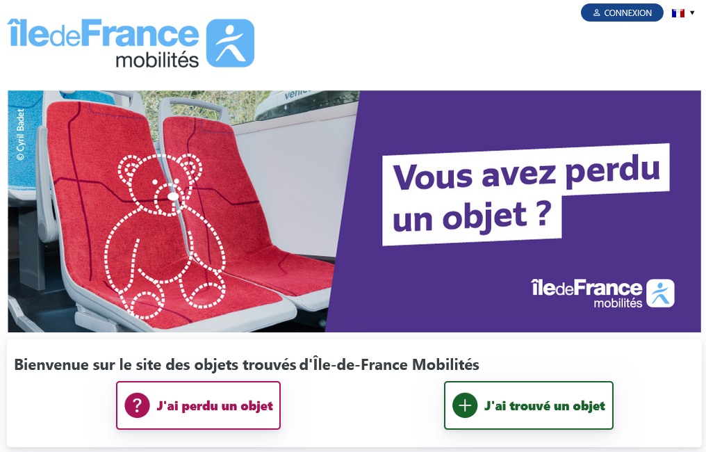 Pour illustrer le sujet objet perdu : capture d'écran de la plateforme d'objets trouvés du site d'Île-de-France Mobilités.