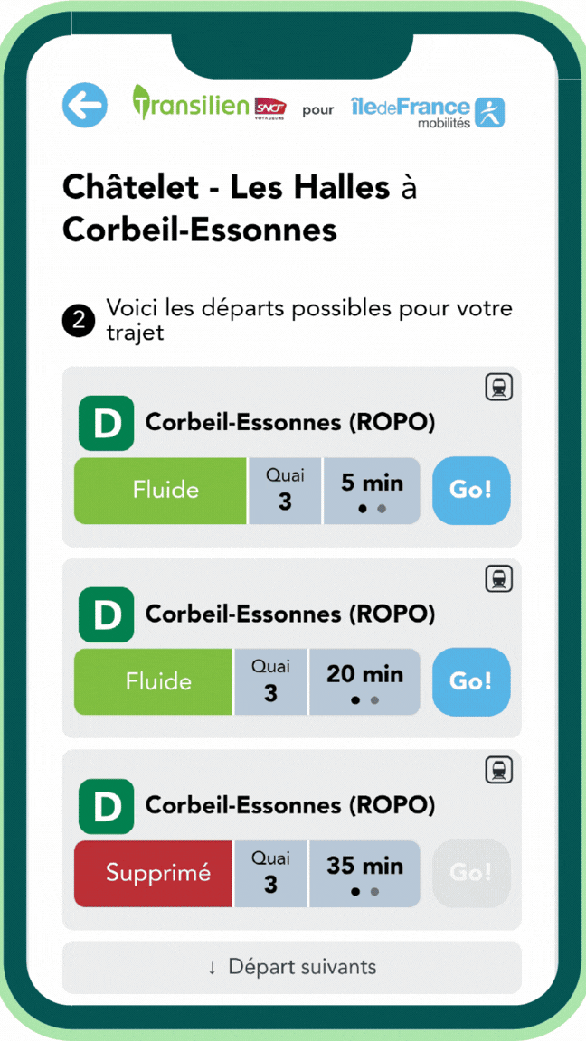 Animation avec des captures d'écrans du canal "Mon info trajet" sur WhatsApp.